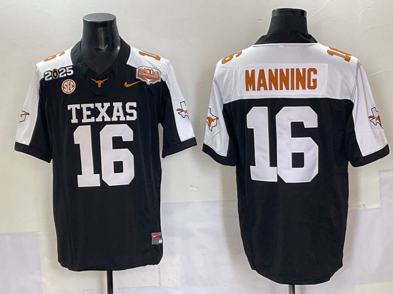Men 2025 Texas Longhorns #16 Manning Black Nike NCAA Jersey style 01->milwaukee brewers->MLB Jersey